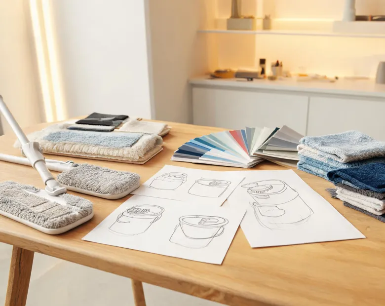 O-Cedar design studio with cleaning prototypes