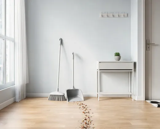 Broom and dustpan set in entryway