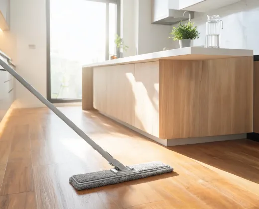 Flat mop on hardwood floor