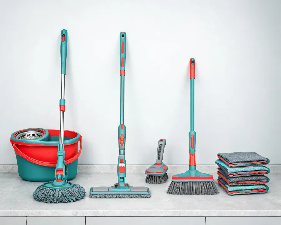 O-Cedar mop systems in coordinated cleaning colors